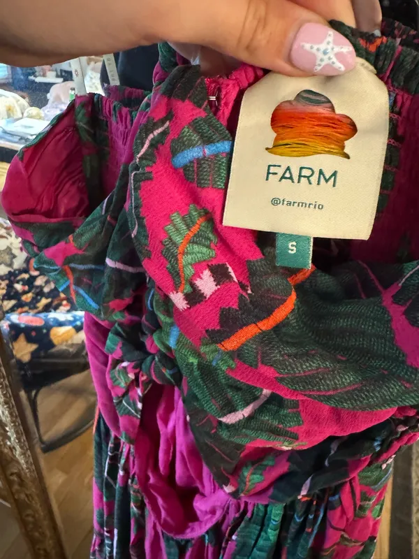 Farm Rio pink leaves maxi dress small - Image 5
