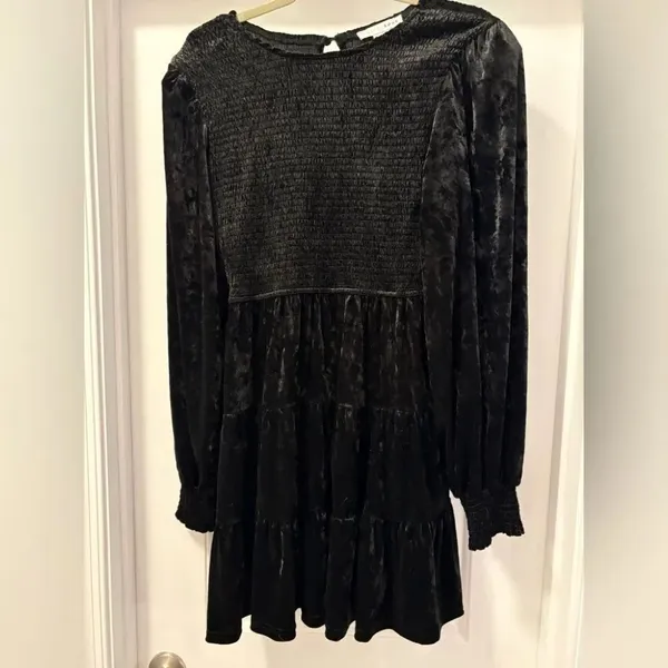 Baltic Born Kele Black Smocked Velvet Mini Dress Size XL - Image 3