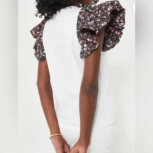Tuckernuck‎ HYACINTH HOUSE Floral Sleeve White Shelby Tee Sz Medium - Image 2