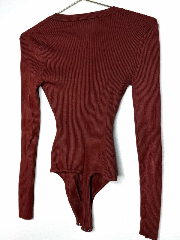 Abercrombie & Fitch Women Contouring Ribbed Bodysuit XS Thong Back Rust Brown - Image 6