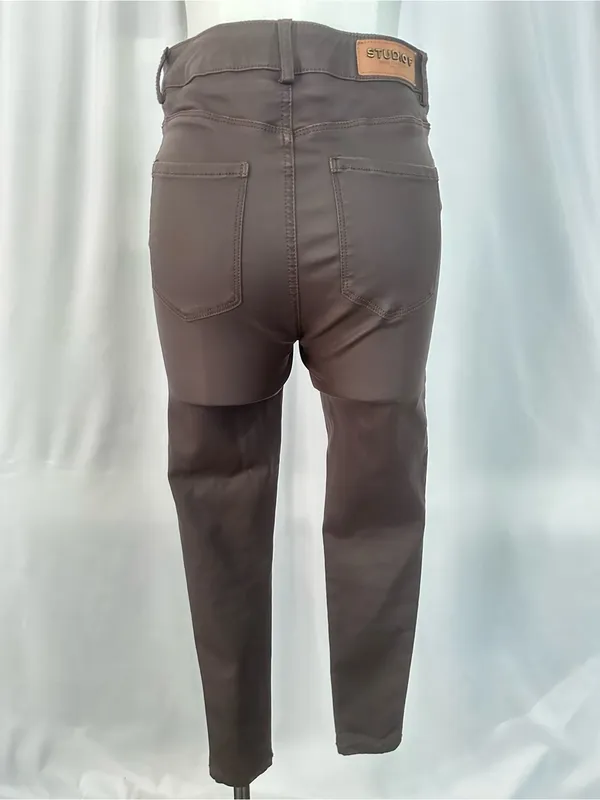 Studio F Brown Coated High-Rise Skinny Pants (1423) - Image 3