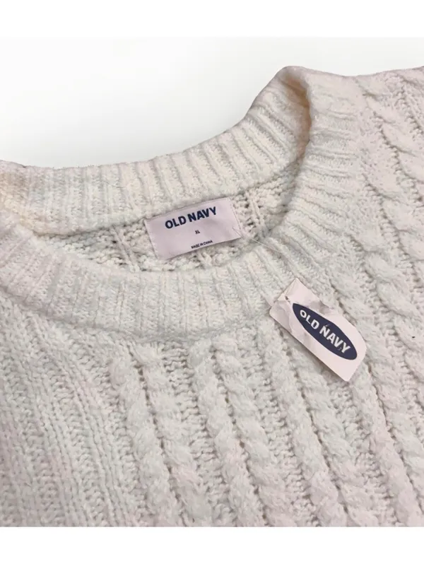 (RFB2) Old Navy Mixed Cable Knit Sweater XL NWT Cream White SoSoft Crewneck - Image 3