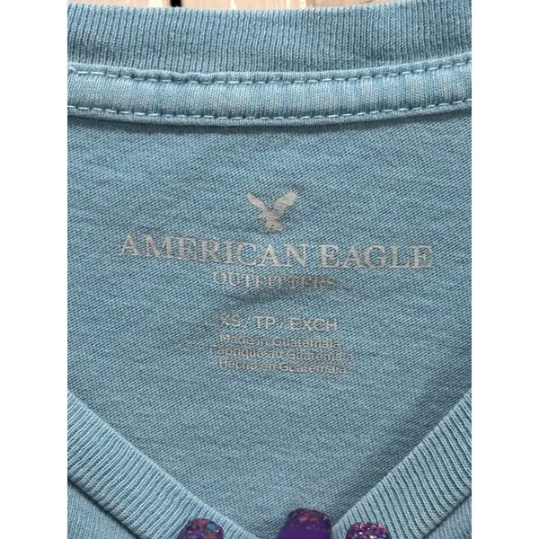 American Eagle Teal/White Graphic Logo‎ Short Sleeve T-Shirt Size XS Crew Neck - Image 3