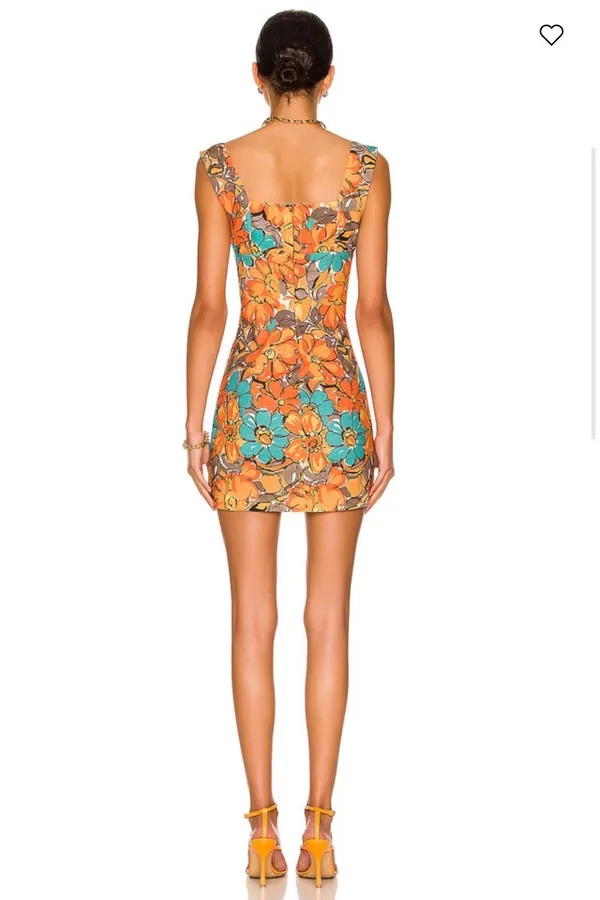 Miaou Vivi Mini Dress in Parisian Flower Orange Sz L - Image 3