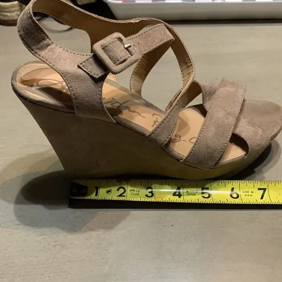 American Rag Wedge Sandals‎ Tan 6 Strappy Faux Suede Platform - Image 12
