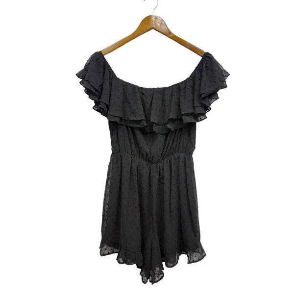 Lulus Frilled to Bits Black Swiss Dot Off-the-Shoulder Romper size Medium NWT - Image 2