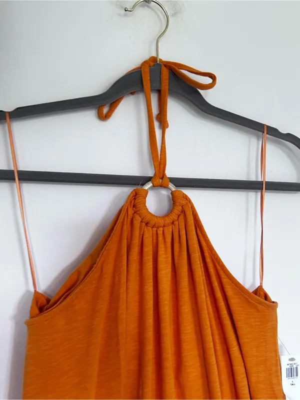 NWT Old Navy Orange Sleeveless Halter Tie Neck Open Back Midi‎ Dress Large Tall - Image 3
