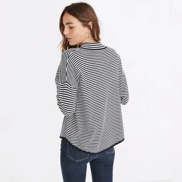 Madewell Stripe-Mix Ashbury Mockneck Sweater Dark‎ Indigo Navy Blue & White XXS - Image 4
