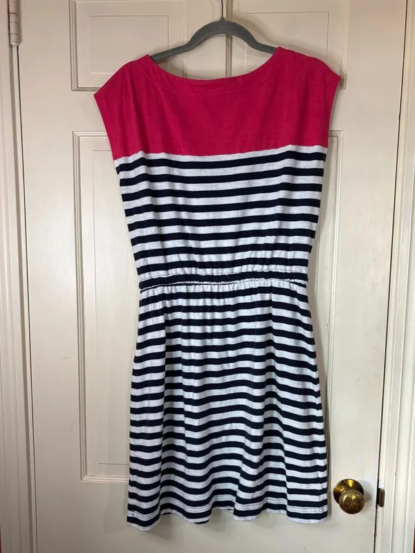 Gap Pink Navy White Striped T-Shirt Dress Drawstring Waist Nautical Size M - Image 5