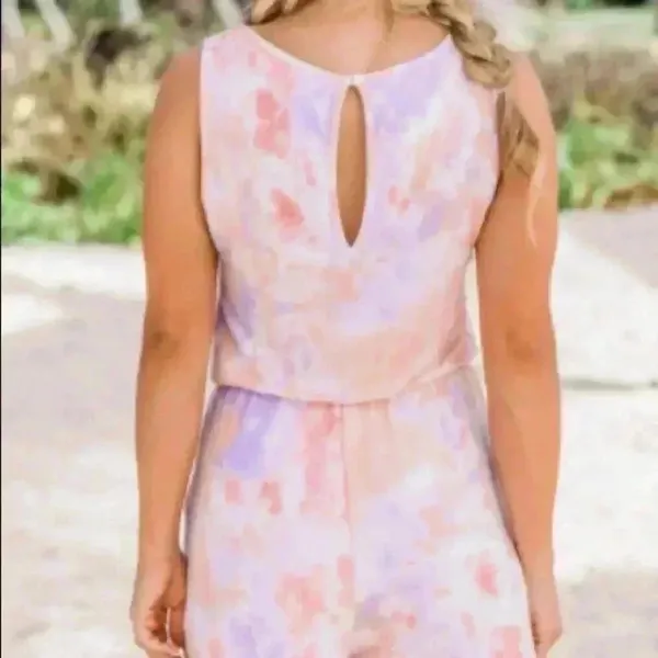 🆕Lightweight Lavender Peach Tie Dye Romper M🆕 Orange Size M - Image 3