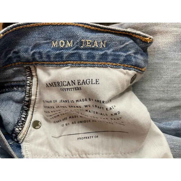 American Eagle Floral Embroidered Mom Jeans High Waist Frayed Hems 8 extra long - Image 11