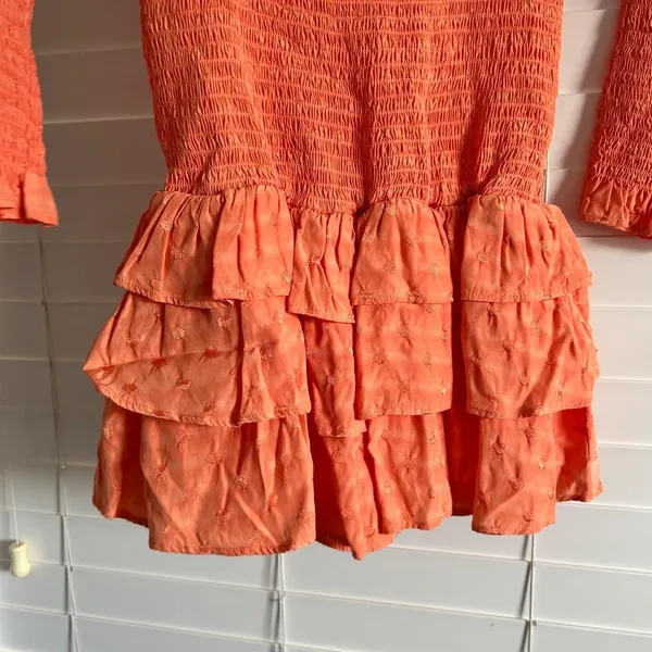 Tularosa Coral Orange Smocked Ruffle Milk maid Mini Dress Size Small - Image 4