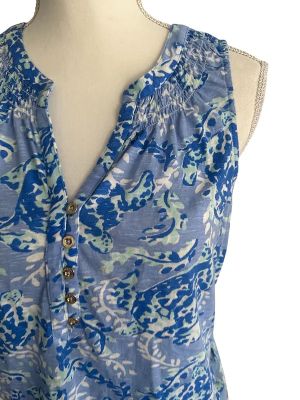 LILLY PULITZER Sea Turtle Blue Tank Top Size Small - Image 2