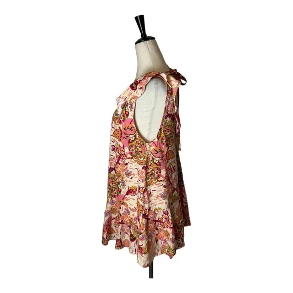 Free People Shirt Women XS Pink Floral Print Linen Blend Summer In‎ Tulum Boho - Image 8