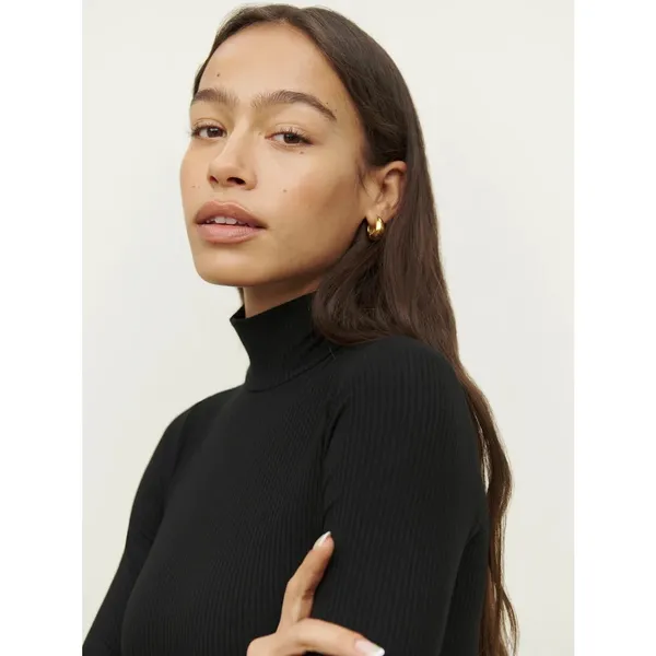 Reformation Maya Black Knit Long Sleeve Turtleneck A Line Mini Dress Size S - Image 4