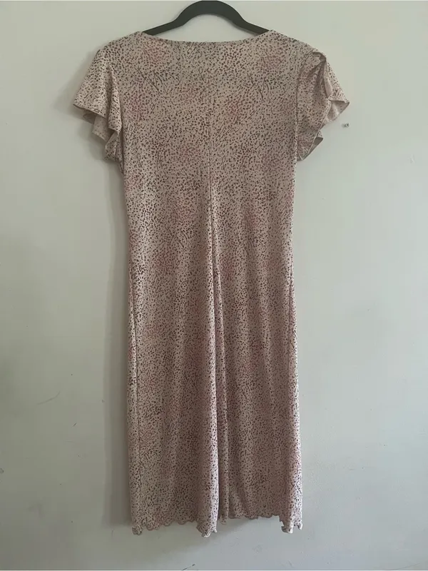 Vintage Y2K Cream Pink Ditsy Floral Print Midi Dress Small Coquette Romantic - Image 6