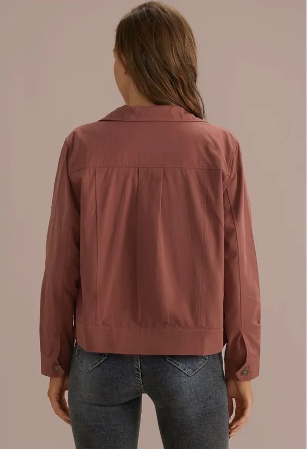 Buttons Red Rounded Collar  Jacket With Pockets - Image 2