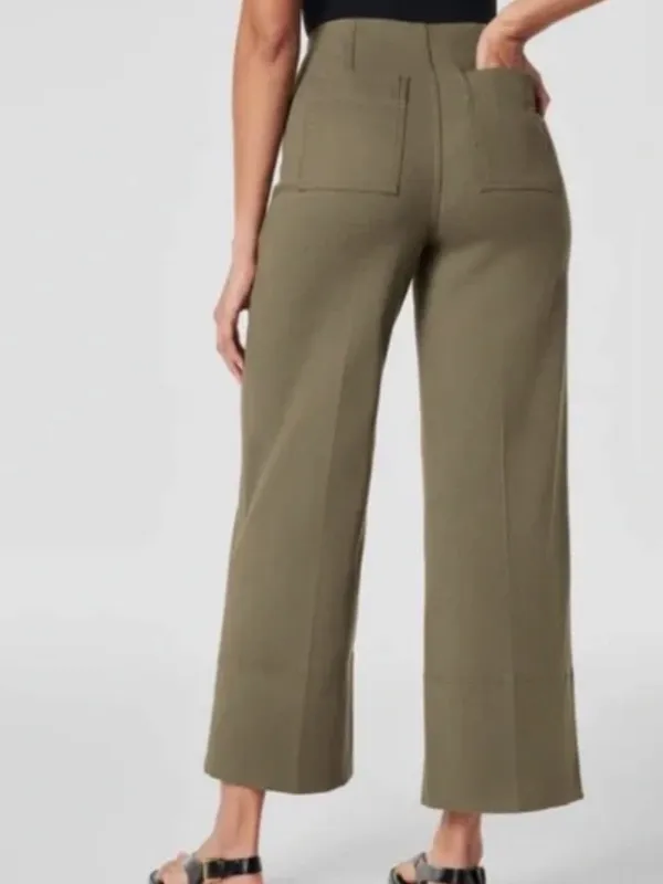 Spanx Stretch Twill Cropped Wide Leg Pants in Tuscan Olive - Image 2