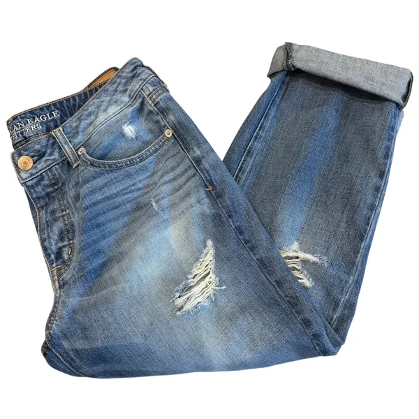 American Eagle Boy Crop Jeans Women's 10 Distressed Medium Wash Baggy Relaxed - Image 7