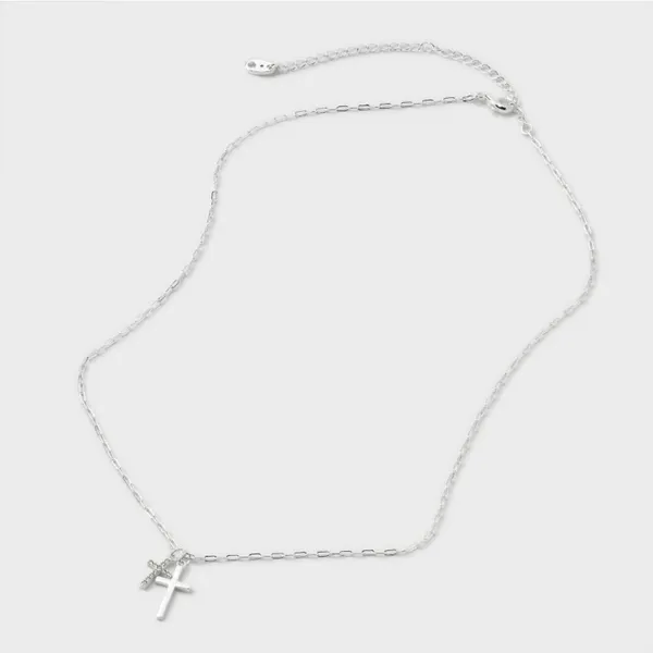 Blessed by your faith Silver Plated Cubic Zirconia Double Cross Necklace 16-19in - Image 6