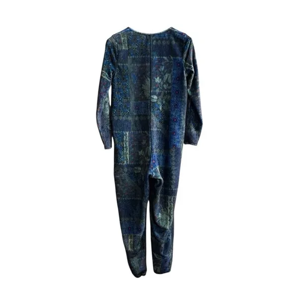 Natural Life Fleece One Piece Lounge Comfort Pajamas Blue Patchwork SO SOFT S/M - Image 4
