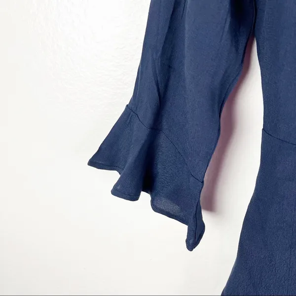 LULUS Navy Long Bell Sleeves True Wrap Lined Dress Size Small Casual Neutral - Image 7