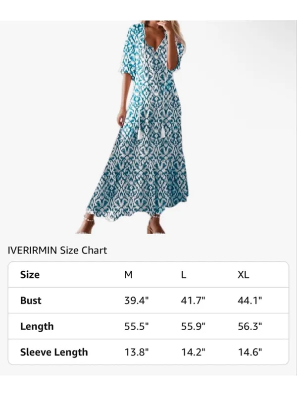 NEW Floral Loose Lightweight Beach 3/4 Ruffle Sleeve Maxi Dress V Neck A Line M - Image 5