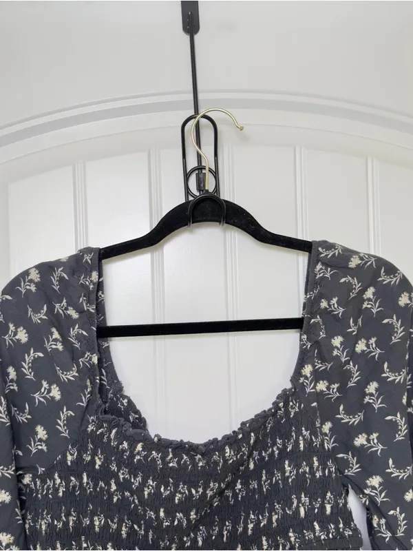 American Eagle XL‎ Floral Smocked Peplum Blouse Peasant Sleeves Coquette Boho - Image 7