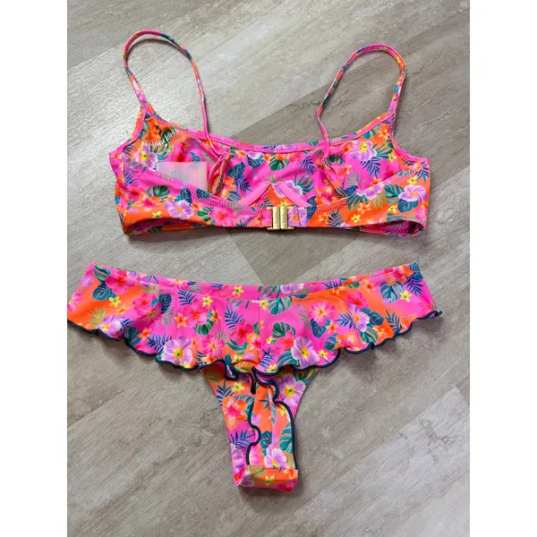 Kulani Kinis Summer Glow Bikini Set Invisible Underwire Crop Lettuce Frill Thong - Image 6
