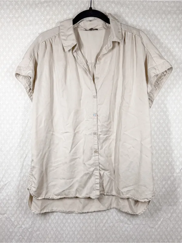 Quince Shale Tan Vintage Wash Tencel Camp Button Down Top - Image 2