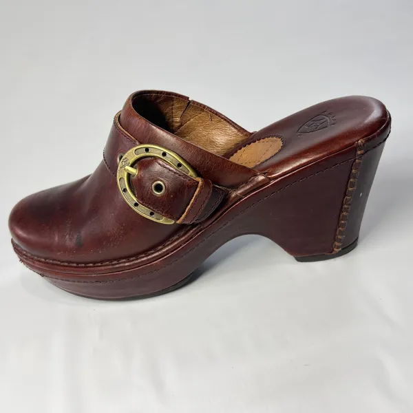 Ariat Womens 7.5B Brown Leather Wedge Clogs Buckle Mules Comfort Shoes Casual‎ - Image 6