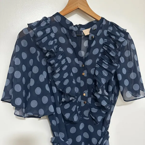 KEEPSAKE THE LABEL |‎ Navy Polka Dot Ruffle Pleated Passion Midi Dress, Size 4 - Image 6