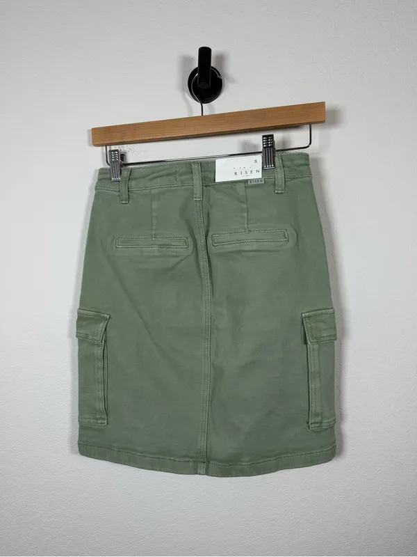Risen Cargo Mini Skirt Olive Stretch Utility Pockets Size S Green - Image 8