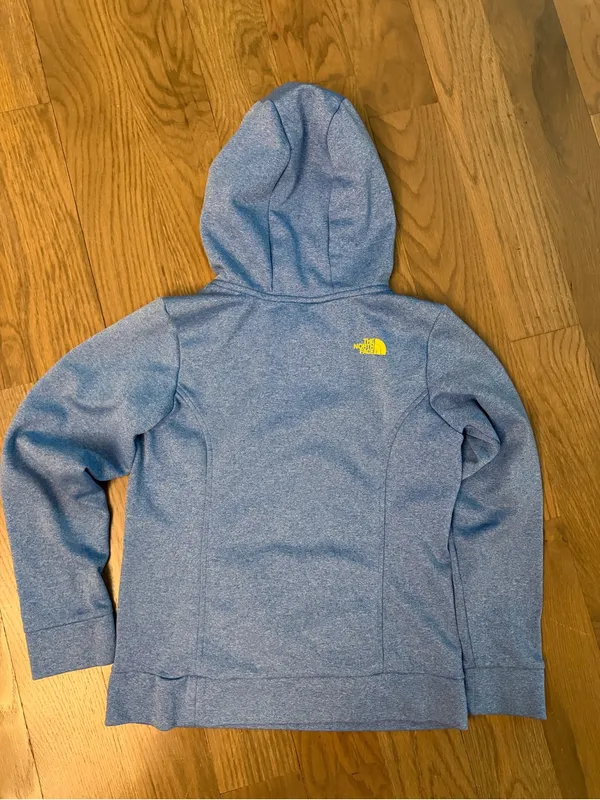 The North Face Blue Hoodie with Yellow Logo & Lining - Image 2