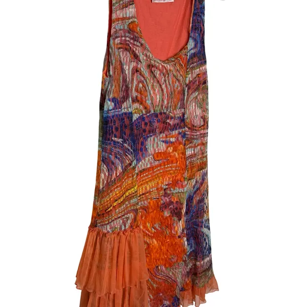 ✨🌈‎ Tango Mango Abstract Lace Overlay Ruffle Hem Dress Size L 🌈✨ - Image 3