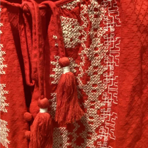 Knox Rose Red Blouse with White Embroidery - Image 3