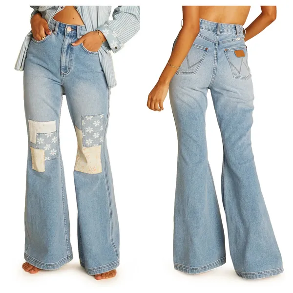 Billabong x Wrangler Patch Flare Jeans Size 25 - Image 14