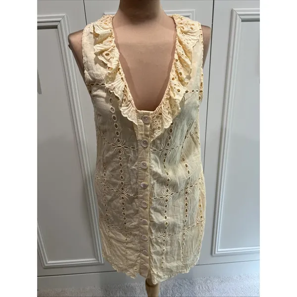 Tularosa Este Dress Size Small Butter‎ Yellow Eyelet Button Front Cottagecore - Image 3