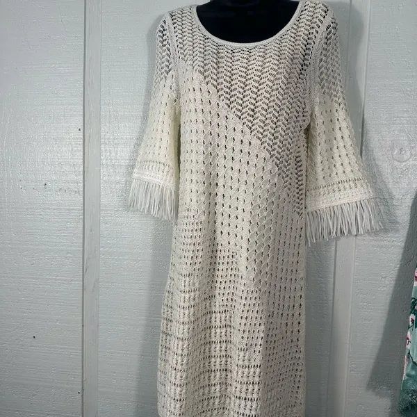 Nic + Zoe Womens Beach Strool Knit Fringe Casual Dress Ivory Size Small NWT - Image 3