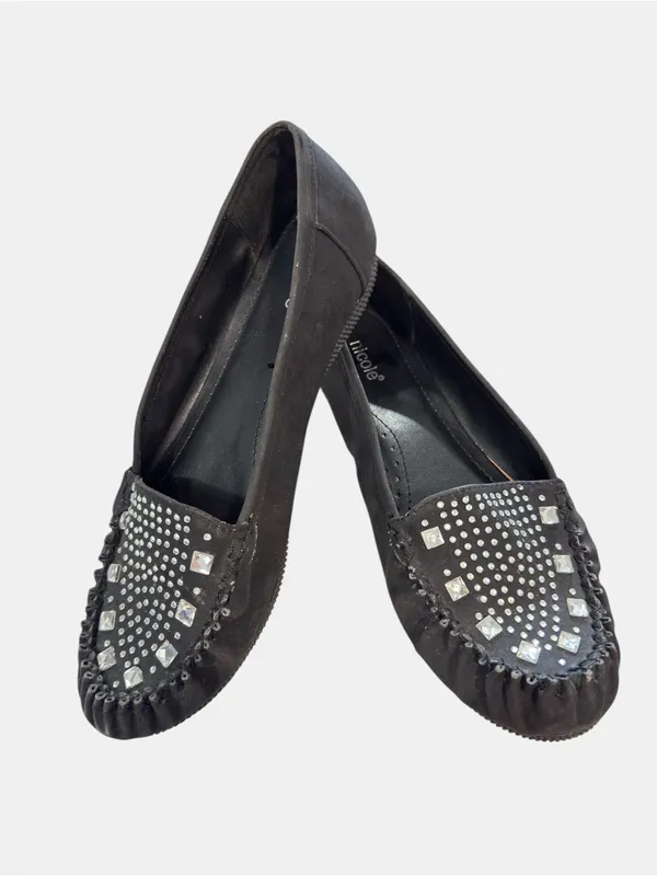 Nicole Black Rhinestone Studded Loafers Slip On Flats Comfort Shoes 10W- Danica - Image 3