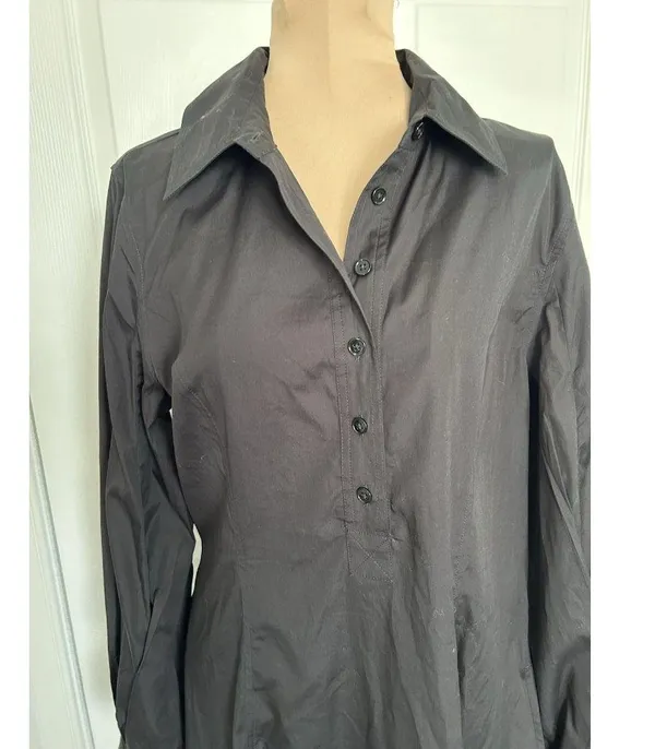Madewell $138 Seamed Long-Sleeve Mini Shirtdress in Poplin Black Size 8 NV025 - Image 6