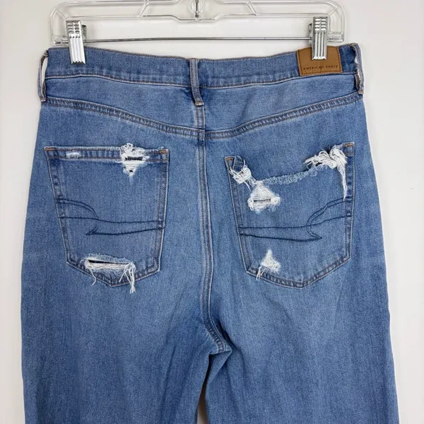 American Eagle Baggy Jean Medium Wash Denim Distressed Closet Basic Size 10 - Image 7