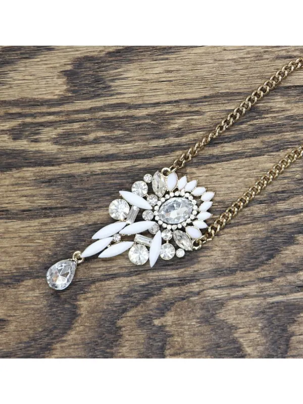 NWT Michelle Pendant Teardrop Earring Necklace Set Gold / White 17" + 2" - Image 3