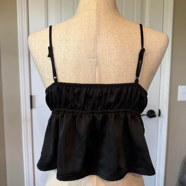 LA Hearts Black‎ Satin Lace Trim Cami Top Women's Size Small Tie Front - Image 2