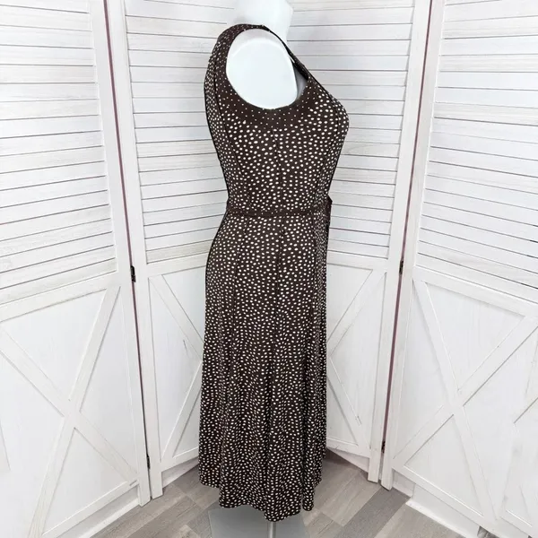 Perceptions Polka Dot Panel A Line Midi Dress Sleeveless‎ Brown White 12 - Image 3
