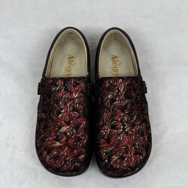 Alegria Kourtney Red Gold Metallic Fan Leather Clog Nursing Shoes KAR-274X‎ 35 - Image 4