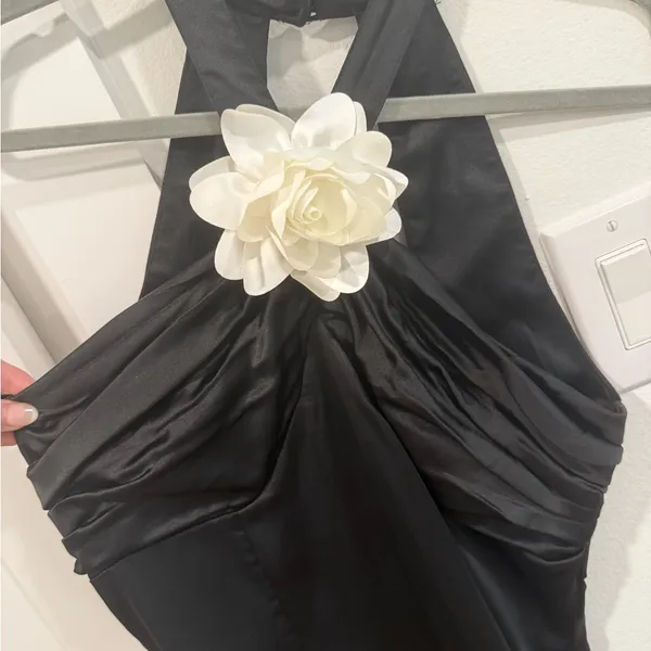 Meshki Black and White Halter Gown Cocktail Dress - Image 4