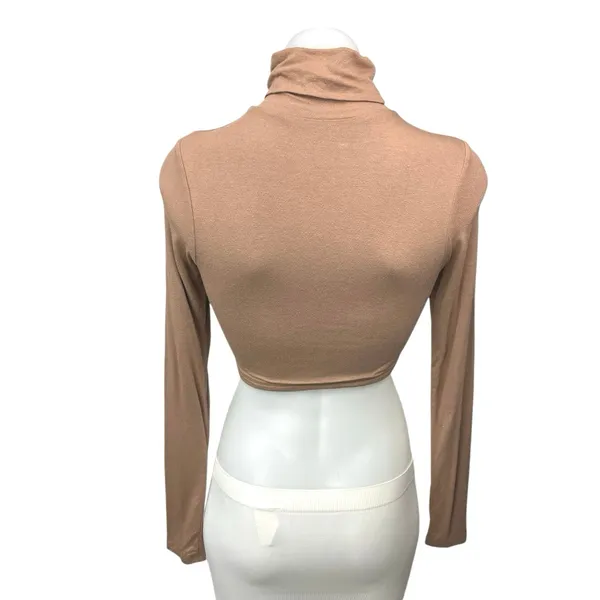 Naked Wardrobe Tan Turtleneck Long Sleeve Pullover Cropped Sweater Top Size M - Image 6