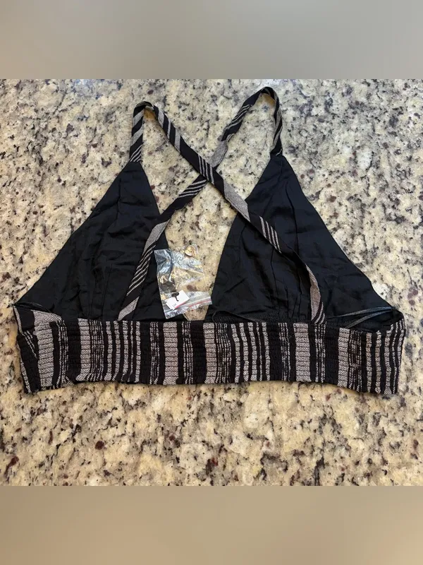 Topshop Black and Cream Striped Halter Top - Image 3