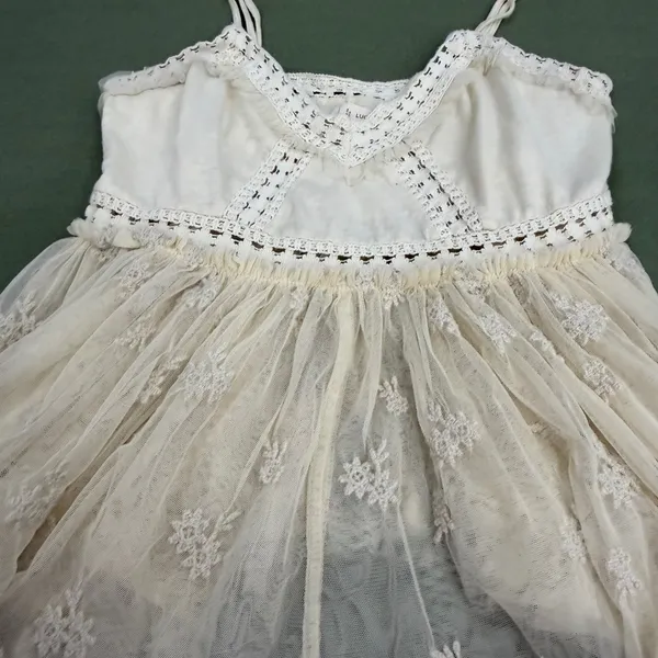 Lucky Brand Cream Embroidered Mesh Lace Trim Boho Camisole Top Medium - Image 2